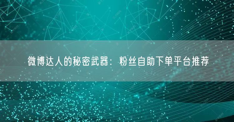 微博达人的秘密武器:粉丝自助下单平台推荐